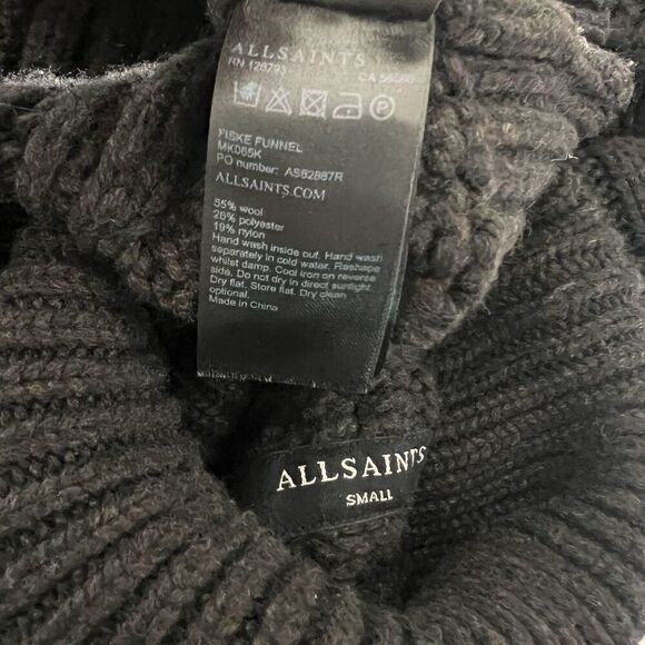 Allsaints Turtleneck Sweater Womens S Wool Cable Knit Fisherman Chunky Heavy - Picture 3 of 5